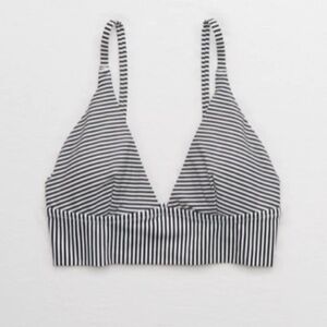 AE Aerie - Longline Triangle Bikini Top - Black/White Stripe - L